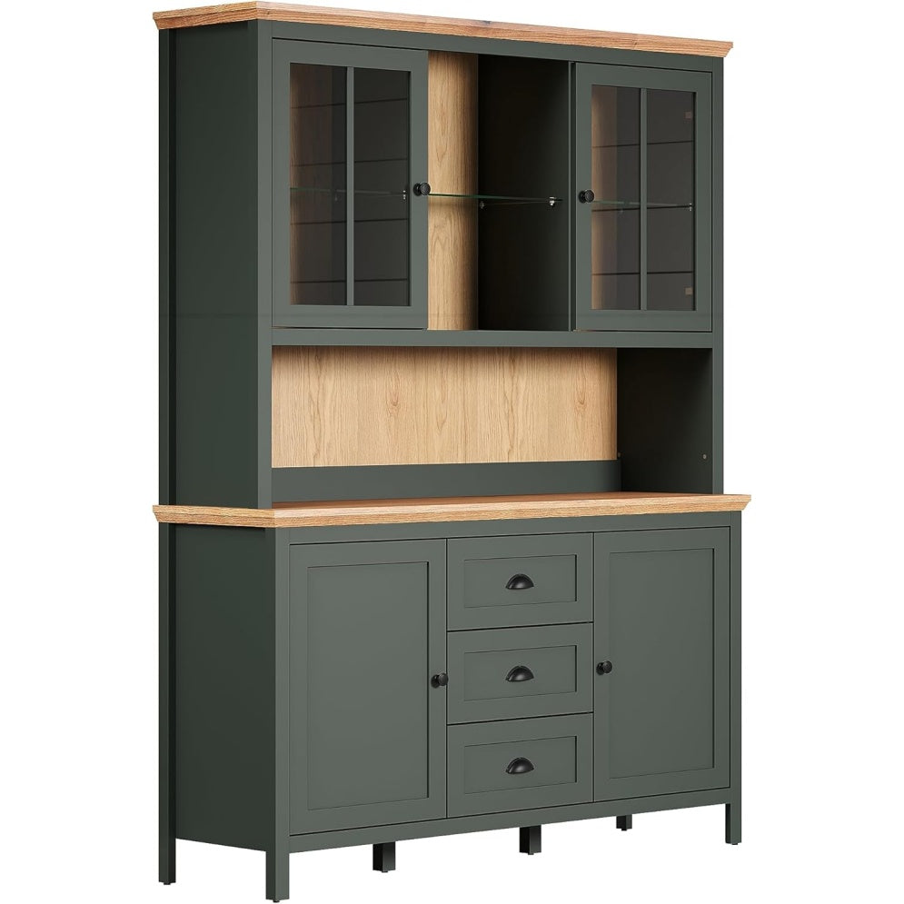 Buffetschrank mit Beleuchtung in Tannengruen und Eiche, 4 Tueren und 3 Schubladen, 146 ¡Á 198 ¡Á 45 cm