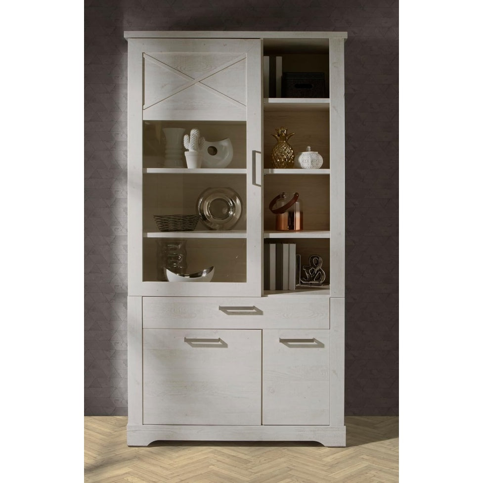 Vitrine mit 2 Tueren, 1 Glastuer und 1 Schublade aus Holzwerkstoff in Weisser Pinie, 108,2 ¡Á 206,2 ¡Á 42 cm