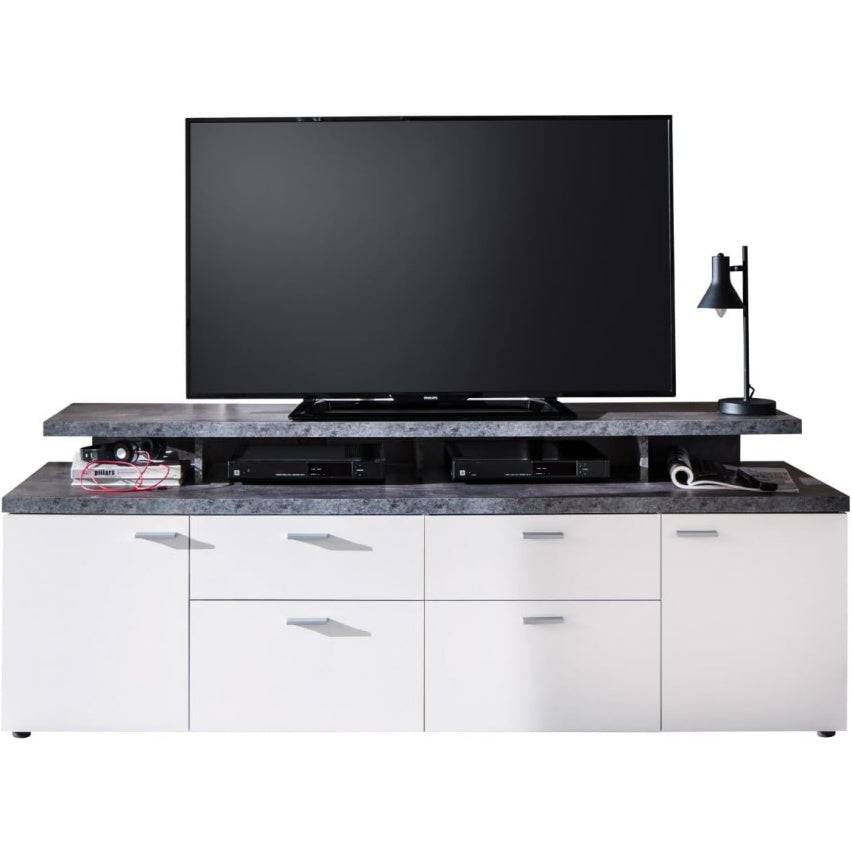 TV-Lowboard in Weiss und Grau mit 2 Tueren, 2 Schubladen und 2 Klappen, 180 ¡Á 66 ¡Á 47 cm