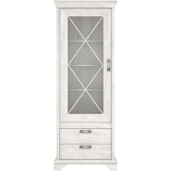 Vitrine mit Glastuer, 2 Schubladen und Beleuchtung, Holzwerkstoff in Weiss, 78 ¡Á 210,3 ¡Á 48,2 cm