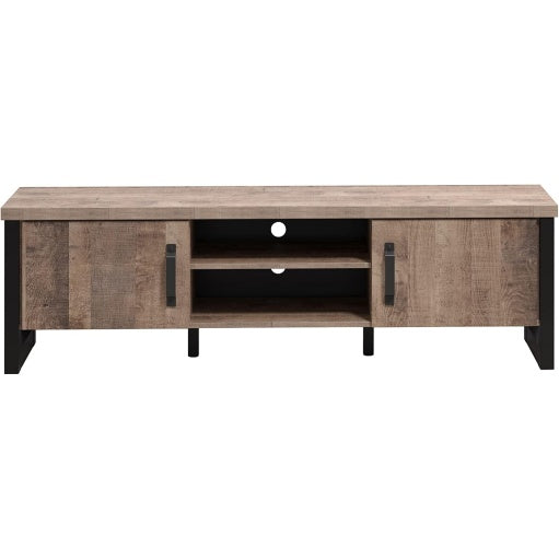 TV-Lowboard in Eiche und Grau mit 2 Tueren, 2 offenen Faechern und Einlegeb?den, 166 ¡Á 50 ¡Á 45 cm