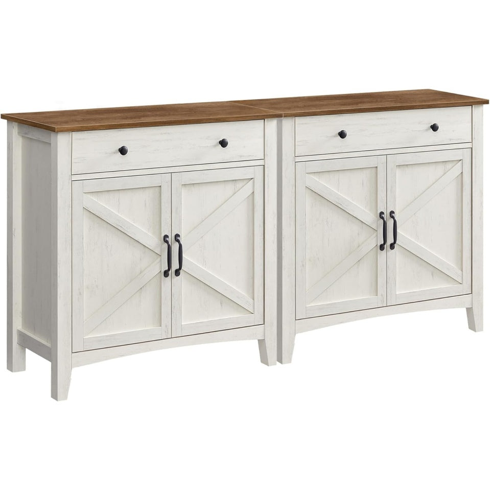 Kuechenschrank-Set mit Schubladen, Tueren und verstellbaren Ablagen, Vintageweiss und Honigbraun