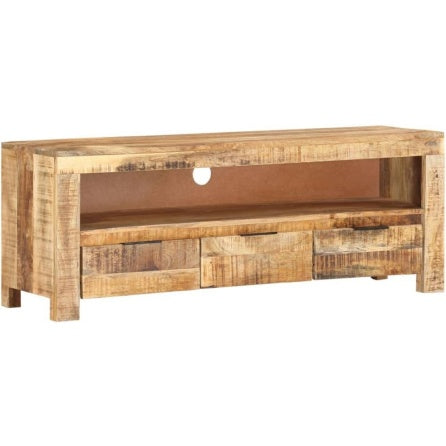 TV-Lowboard aus massivem Mangoholz mit 3 Schubladen und offenem Fach