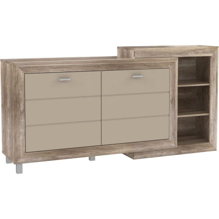 Kommode mit 2 Tueren aus Holzwerkstoff in Antik-Eiche und Beige Hochglanz, 180 ¡Á 90,3 ¡Á 66 cm