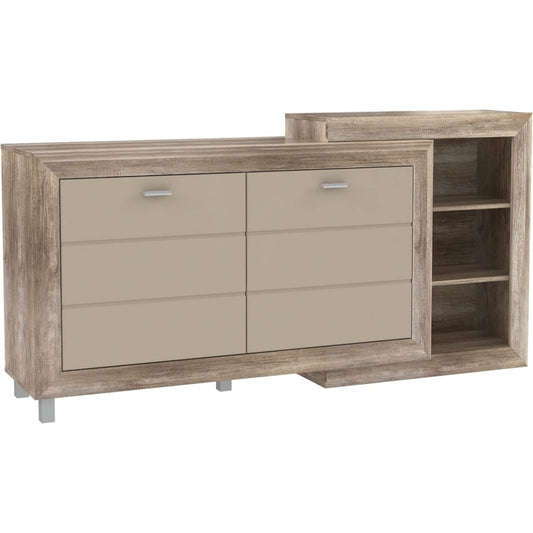 Kommode mit 2 Tueren aus Holzwerkstoff in Antik-Eiche und Beige Hochglanz, 180 ¡Á 90,3 ¡Á 66 cm