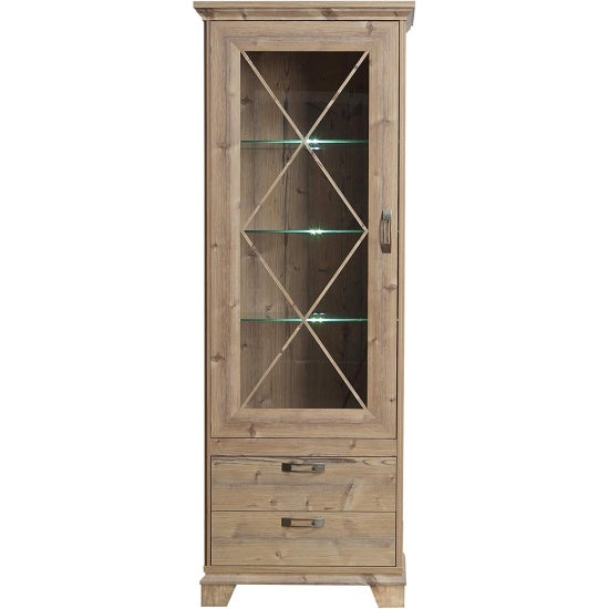 Vitrine mit 1 Glastuer und 2 Schubladen aus Holzwerkstoff in Bramberg-Fichte, 75,6 ¡Á 209,2 ¡Á 45 cm