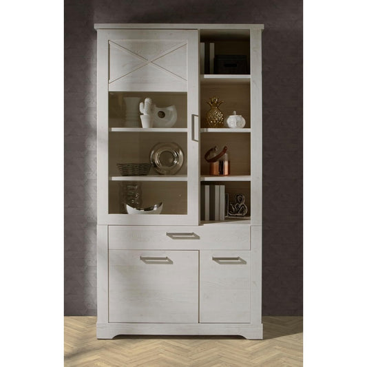 Vitrine mit 2 Tueren, 1 Glastuer und 1 Schublade aus Holzwerkstoff in Weisser Pinie, 108,2 ¡Á 206,2 ¡Á 42 cm