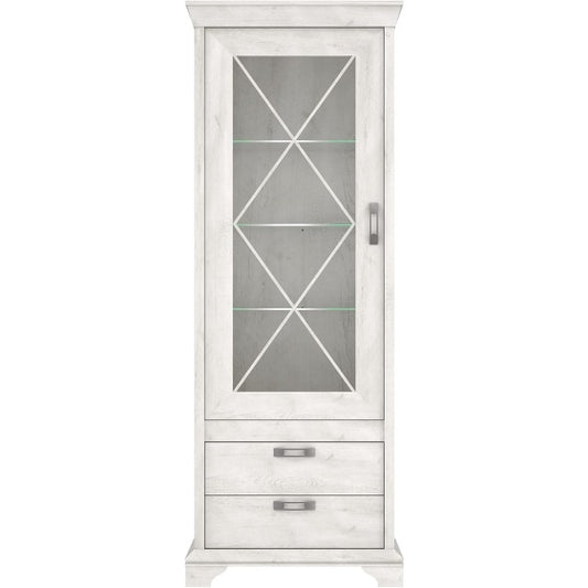 Vitrine mit Glastuer, 2 Schubladen und Beleuchtung, Holzwerkstoff in Weiss, 78 ¡Á 210,3 ¡Á 48,2 cm