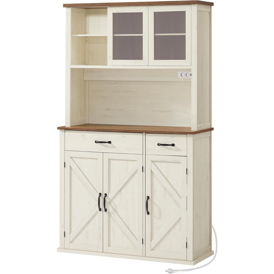 Sideboard mit LED-Beleuchtung und Ladestation, 2 Tueren, Schubladen und verstellbaren Ablagen, 39,5 ¡Á 106,5 ¡Á 180,6 cm
