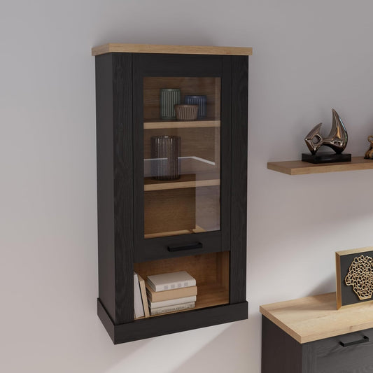 Haengevitrine mit Glastuer aus Holzwerkstoff in Riviera-Eiche und Cabezone-Eiche, 71,2 ¡Á 136,5 ¡Á 34,4 cm