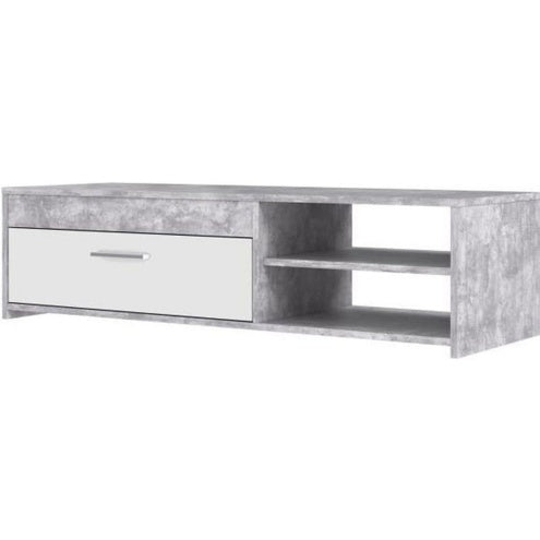 TV-Lowboard mit 1 Tuer aus Holzwerkstoff in Hellgrauer Betonoptik und Weiss, 120 ¡Á 31,8 ¡Á 42,1 cm