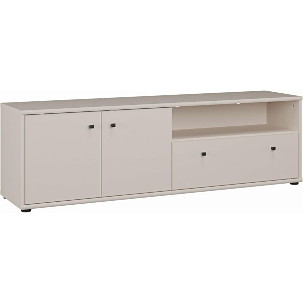 TV-Lowboard mit 2 Tueren, 1 Schublade und offenem Fach aus Holzwerkstoff in Kaschmirbeige, 143,9 ¡Á 43,9 ¡Á 34,8 cm