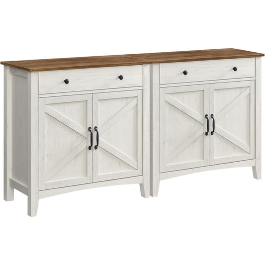 Kuechenschrank-Set mit Schubladen, Tueren und verstellbaren Ablagen, Vintageweiss und Honigbraun